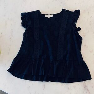 Peplum Black Lace Detail Knit Top Size Large